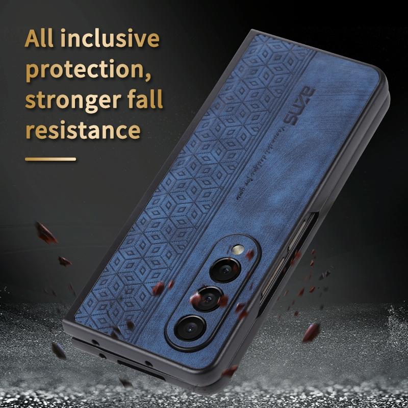 For Samsung Galaxy z Fold4 5G Embossed 3d Skin Texture Phone Case - Sleek Design - Black