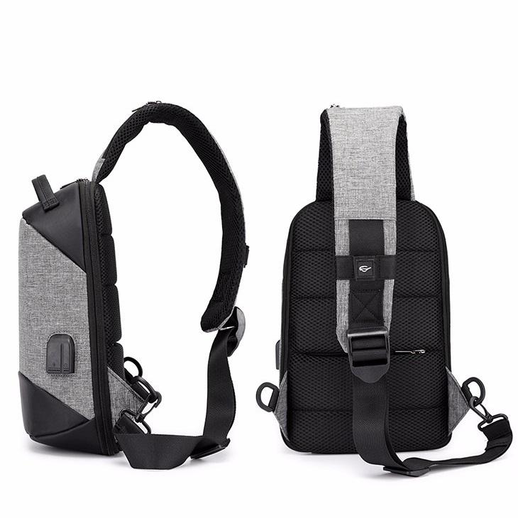 Versatile Oxford Shoulder Bag With Earphone & Usb - Gray