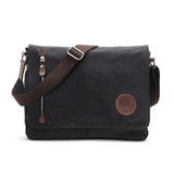 Men Canvas Shoulder Bag Versatile Crossbody Messenger Black - Front View