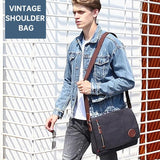 Men Canvas Shoulder Bag Versatile Crossbody Messenger Black - Extra Image