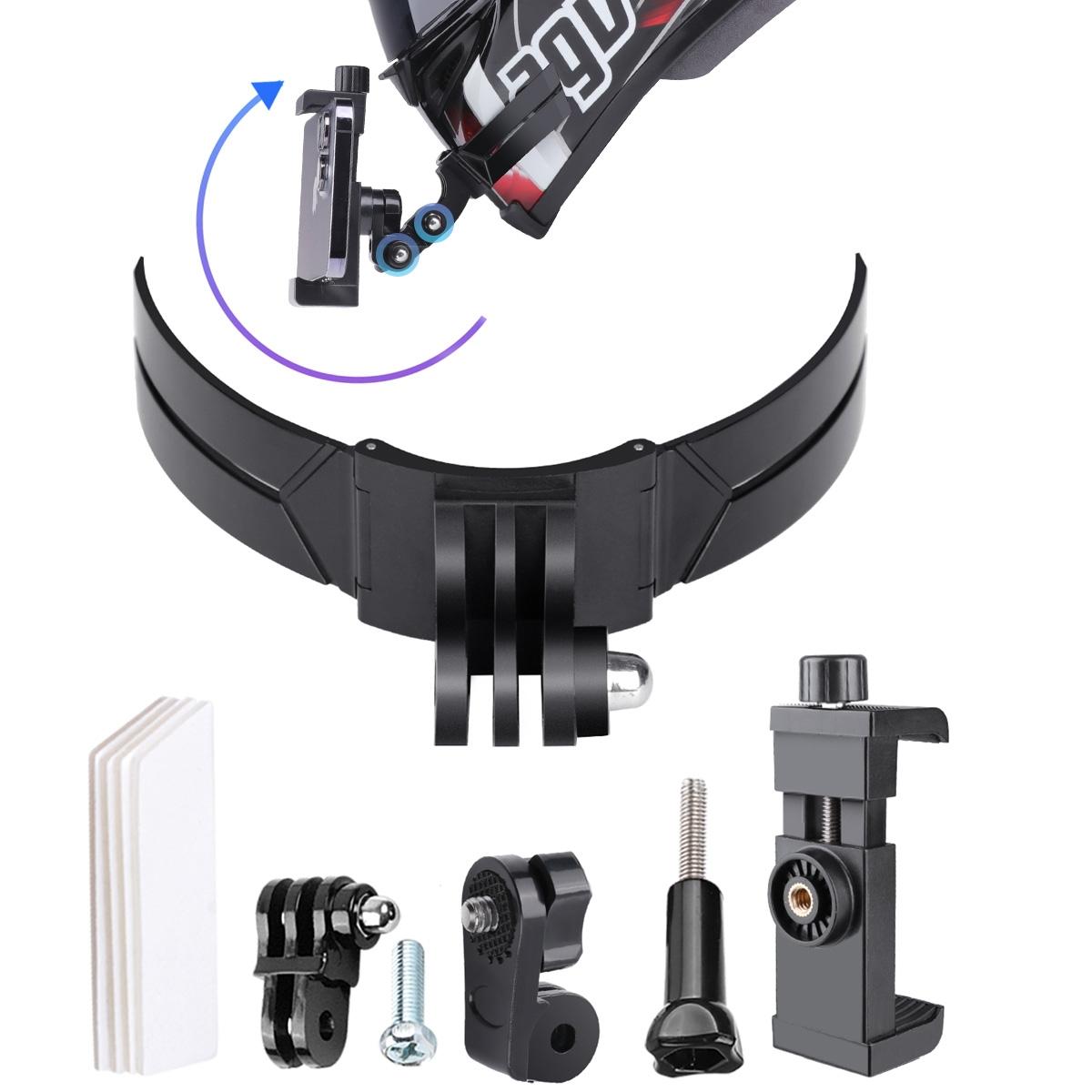 Foldable Action Camera Helmet Mount Kit with j Hook and Phone Clamp