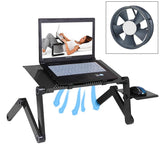 Adjustable Foldable Laptop Stand with Fans & Mouse Pad - Portable Aluminum Alloy - Black