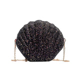 Sequined Shell Crossbody Bag Single Shoulder Fashion Accessory - Black - Front View