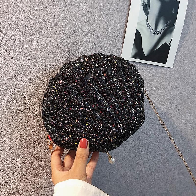 Sequined Shell Crossbody Bag Single Shoulder Fashion Accessory - Black