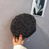 Sequined Shell Crossbody Bag Single Shoulder Fashion Accessory - Black - 45-Degree Angle