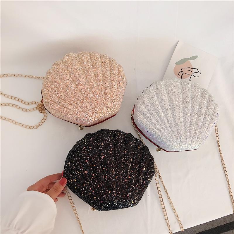 Sequined Shell Crossbody Bag Single Shoulder Fashion Accessory - Black