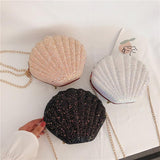 Sequined Shell Crossbody Bag Single Shoulder Fashion Accessory - Black - Low Angle