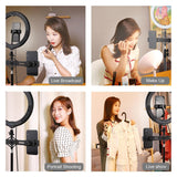 10.2 Led Ring Light with Tripod & Dual Phone Brackets - Usb Dimmable Dual Colour Temperature Selfie Remote - Black - 45-Degree Angle