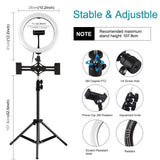 10.2 Led Ring Light with Tripod & Dual Phone Brackets - Usb Dimmable Dual Colour Temperature Selfie Remote - Black - Close-Up Angle