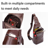 Men Leather Sports Chest Bag First Layer Cowhide - Brown - Rear View