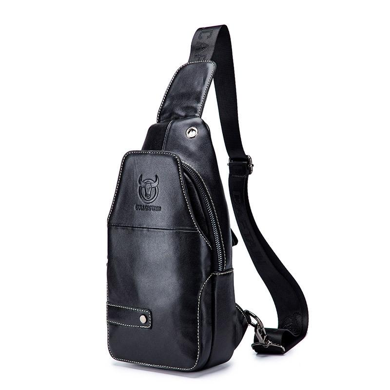 Men Leather Sports Chest Bag First Layer Cowhide - Brown