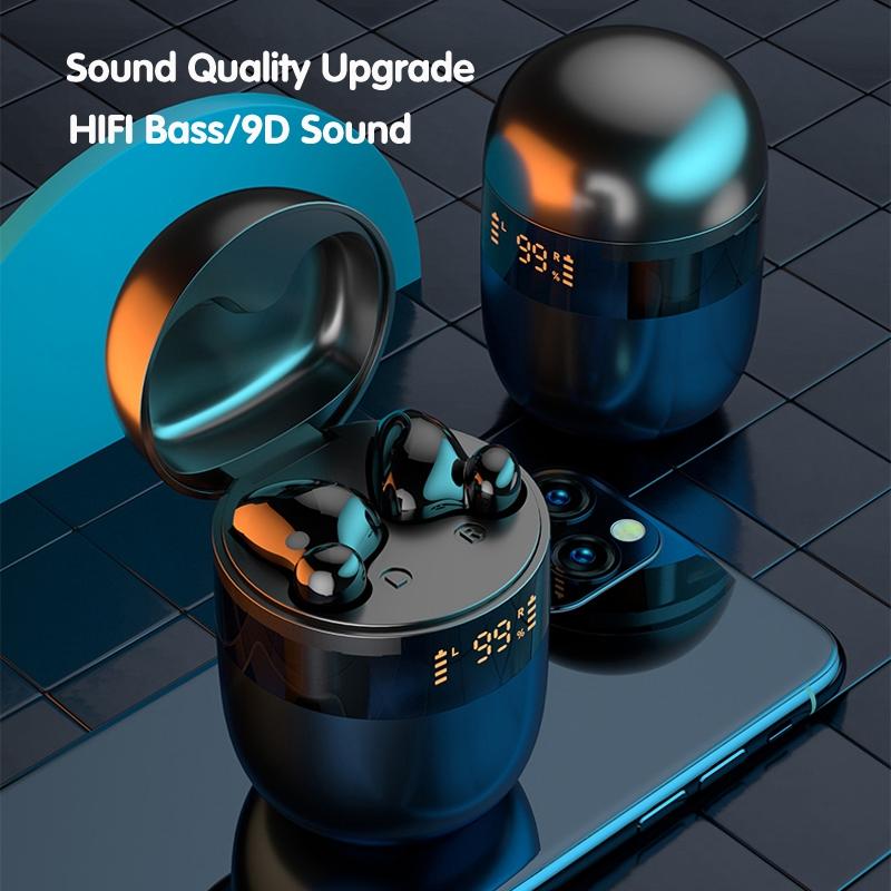 Wireless Bluetooth Earphones with Led Display and Hifi Sound for Sports - Blue
