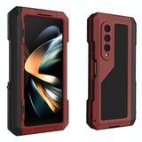 For Samsung Galaxy Z Fold4 5G Waterproof Metal Phone Case With Folding Holder - Red - Side View