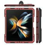 For Samsung Galaxy Z Fold4 5G Waterproof Metal Phone Case With Folding Holder - Red