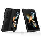For Samsung Galaxy Z Fold4 5G Waterproof Metal Phone Case With Folding Holder - Red