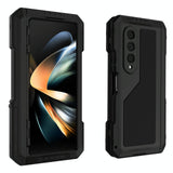 For Samsung Galaxy Z Fold4 5G Waterproof Metal Phone Case With Folding Holder - Red