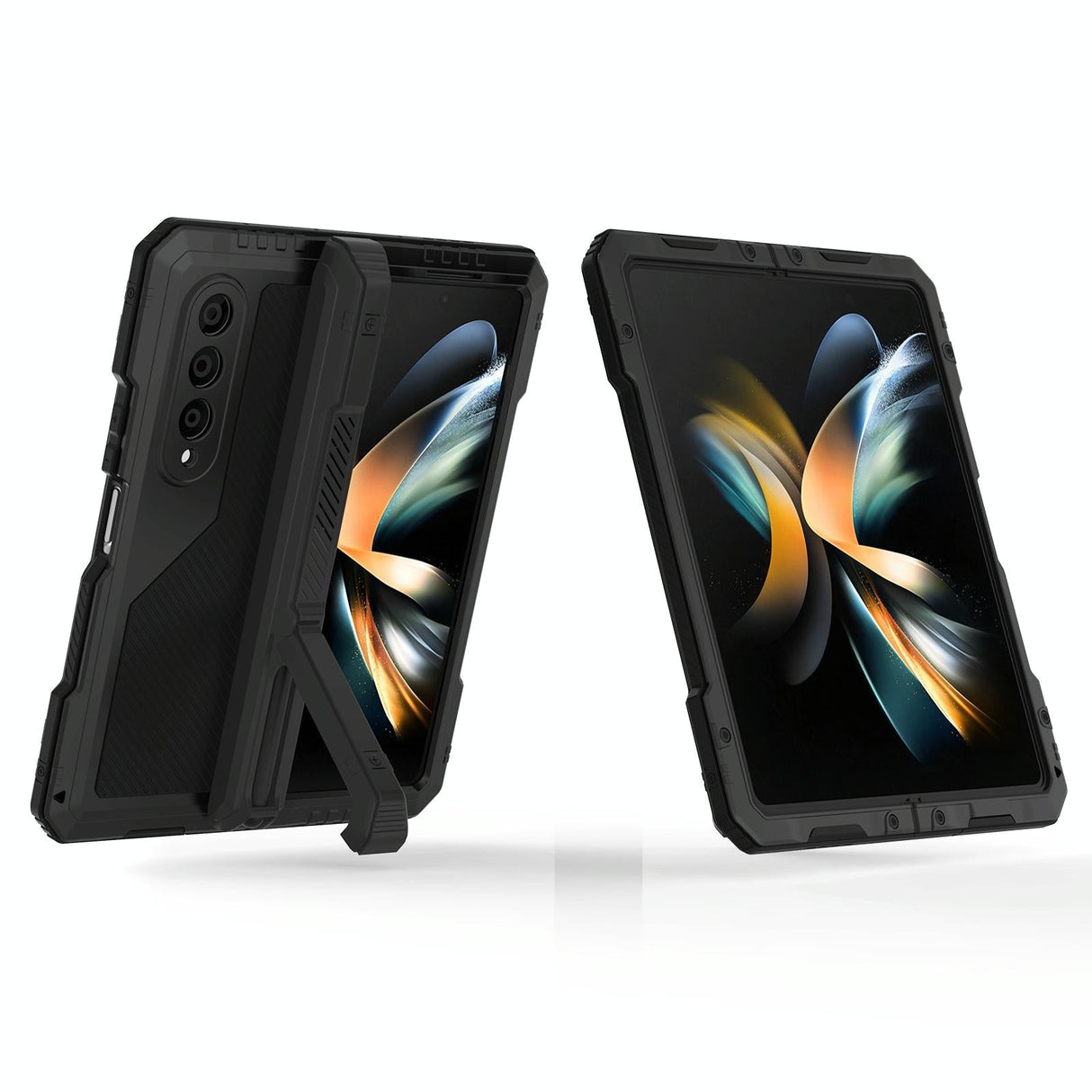 For Samsung Galaxy Z Fold4 5G Waterproof Metal Phone Case With Folding Holder - Red