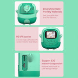 720P Hd Reversible Mini Digital Camera For Children - Cartoon Print - Green - 45-Degree Angle