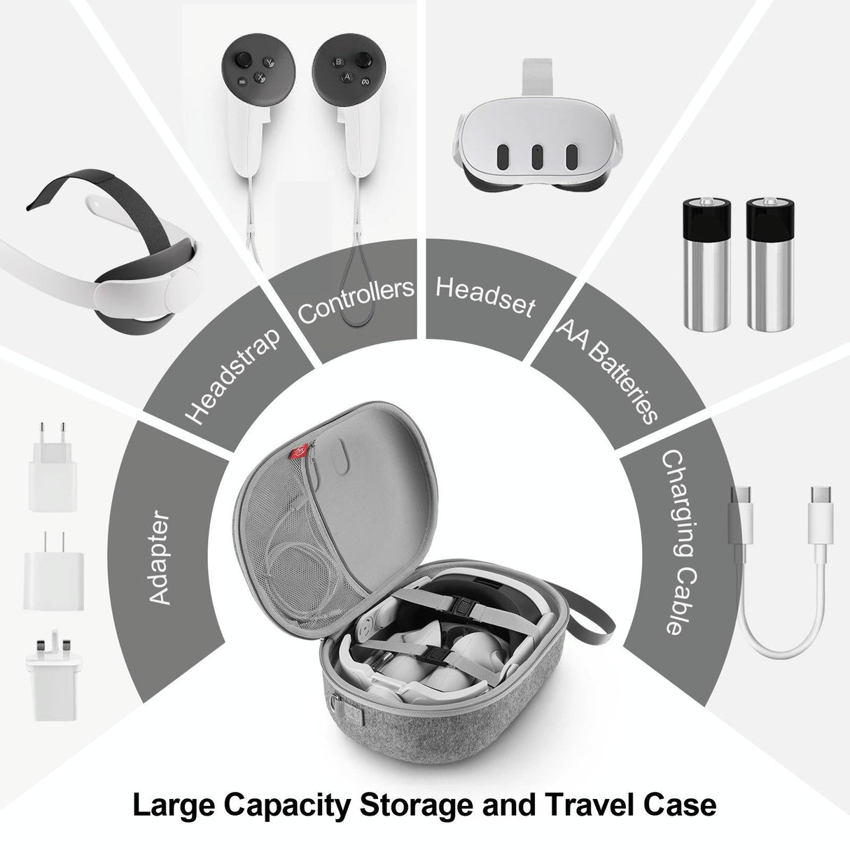 Protective Vr Storage Bag for Apple Vision Pro / Meta Quest 3 Glasses - Grey