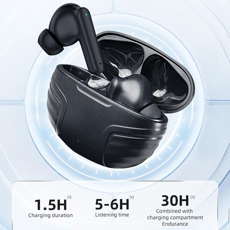 Wireless Noise-cancelling Earbuds with Charging Case - Black