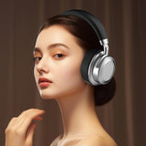 Retro Wireless Bluetooth Headset - Metal Head-mounted - Silver Black - Low Angle