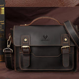 Retro Leather Men Crossbody Bag Small Square - Coffee - Side View