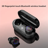 Wireless Fingerprint Touch Earbuds with Led Display and Charging Case - White - Top-Down View