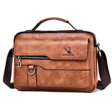 Leather Men Shoulder Bag Business Laptop Case Retro Design - Light Brown - Front View