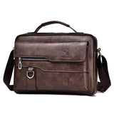 Leather Men Shoulder Bag Business Laptop Case Retro Design - Light Brown - Rear View