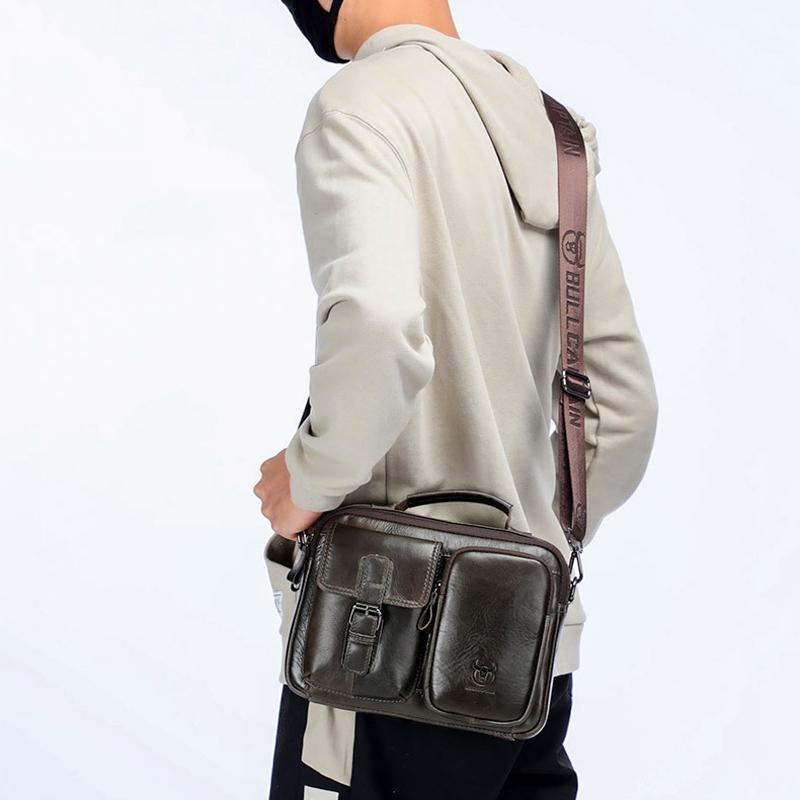 Retro Leather Men Shoulder Bag - Iron Blue