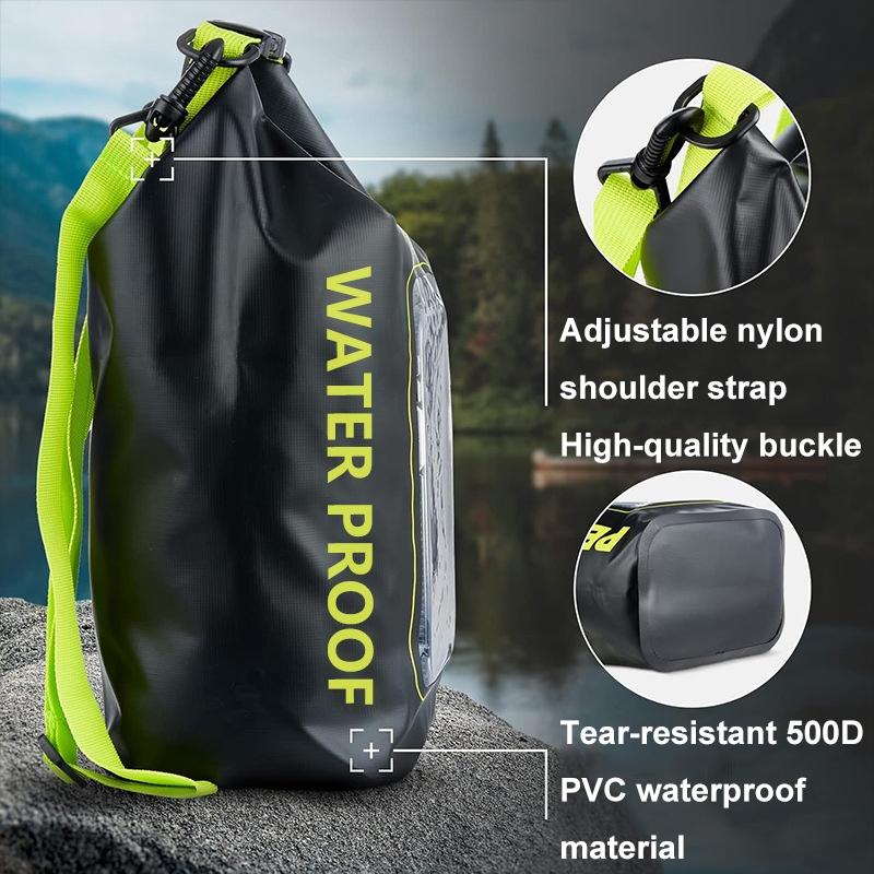 2 In 1 Waterproof Crossbody Phone Bag For Outdoor Cycling Swimming 2L Capacity - Black Green - 2L