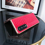 For Samsung Galaxy Z Fold4 5G Genuine Leather Nano Plating Phone Case - Red