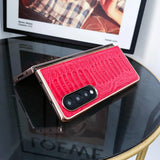 For Samsung Galaxy Z Fold4 5G Genuine Leather Nano Plating Phone Case - Red - Top-Down View