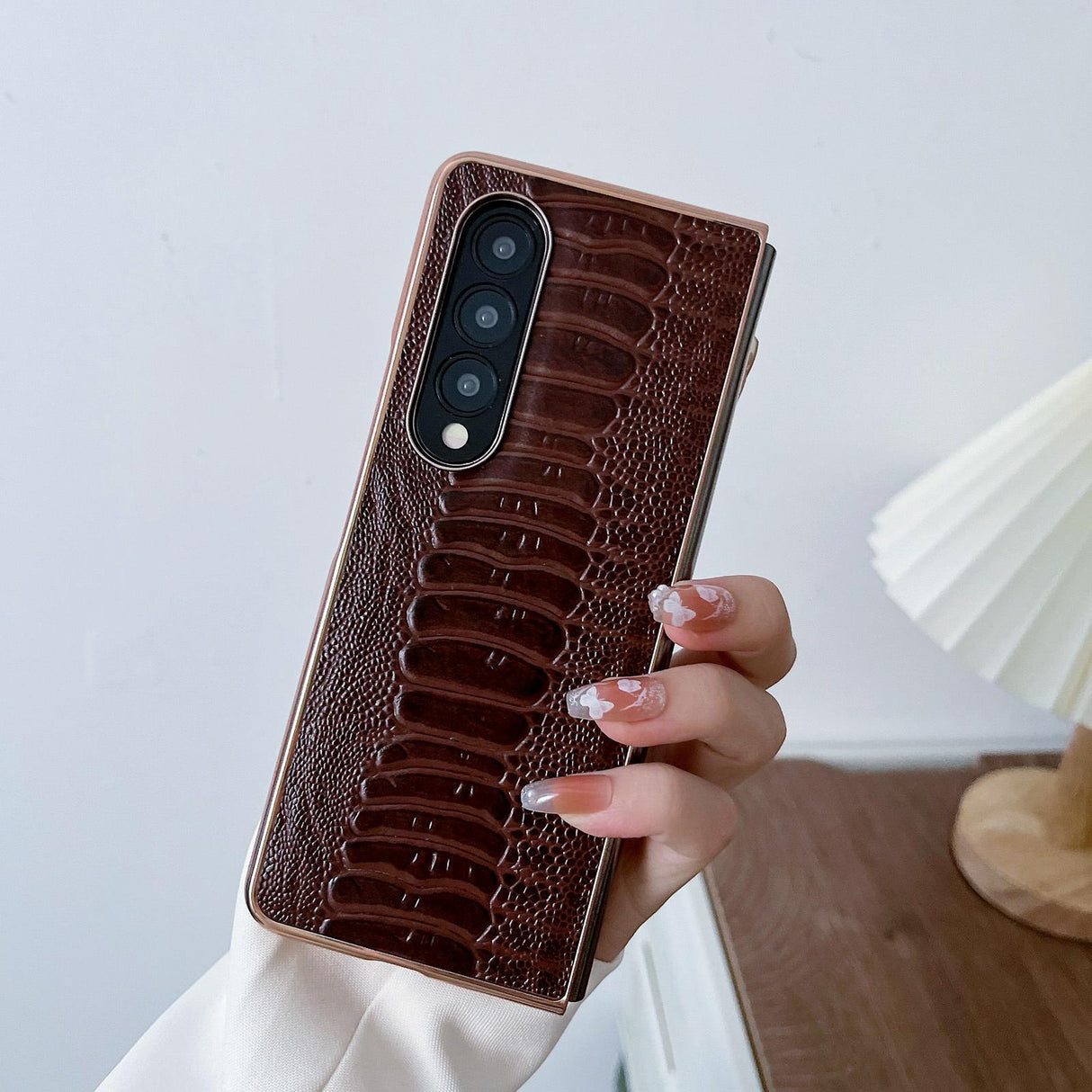 For Samsung Galaxy Z Fold4 5G Genuine Leather Nano Plating Phone Case - Red