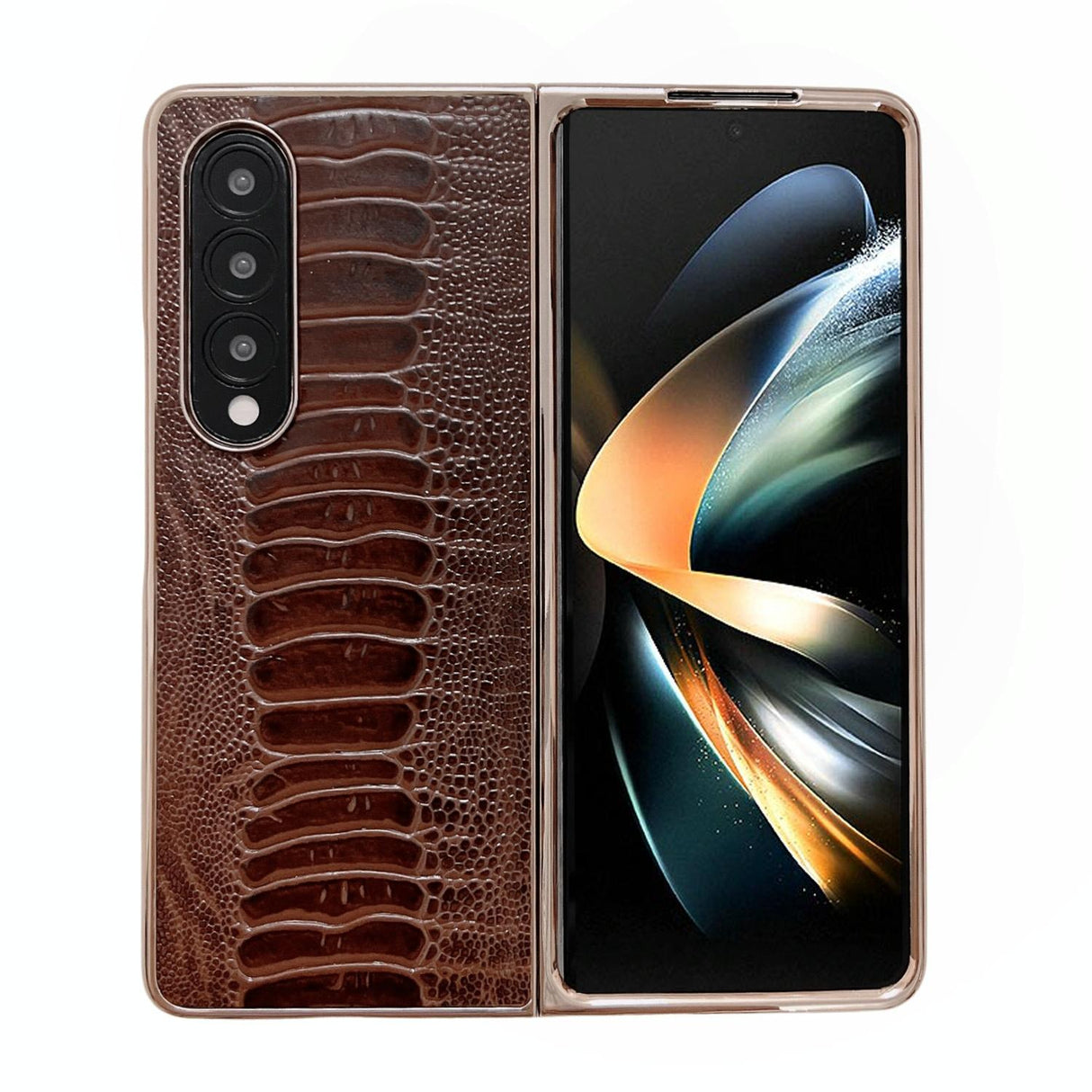 For Samsung Galaxy Z Fold4 5G Genuine Leather Nano Plating Phone Case - Red