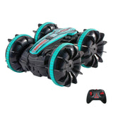 Amphibious Stunt Rc Car - Double-sided Rolling - 2.4g - Electric - Kids' Toy - Green - Front View