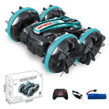 Amphibious Stunt Rc Car - Double-sided Rolling - 2.4g - Electric - Kids' Toy - Green - Top-Down View
