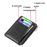 Multi Slot Zipper Card Holder Large Capacity Ultra Thin Coin Purse - Coffee