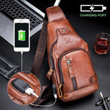 Soft Cowhide Chest Bag For Men Outdoor Casual - Red Brown