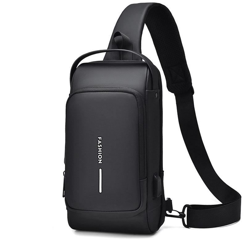 Waterproof Usb Crossbody Backpack For Sports - Black