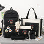 Adorable 5-piece Girls Backpack Set with Bear Design - Black