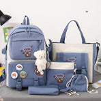 Adorable 5-piece Girls Backpack Set with Bear Design - Black