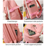 Adorable 5-piece Girls Backpack Set with Bear Design - Black