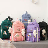 Adorable 5-piece Girls Backpack Set with Bear Design - Black - Close-Up Angle