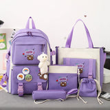 Adorable 5-piece Girls Backpack Set with Bear Design - Black