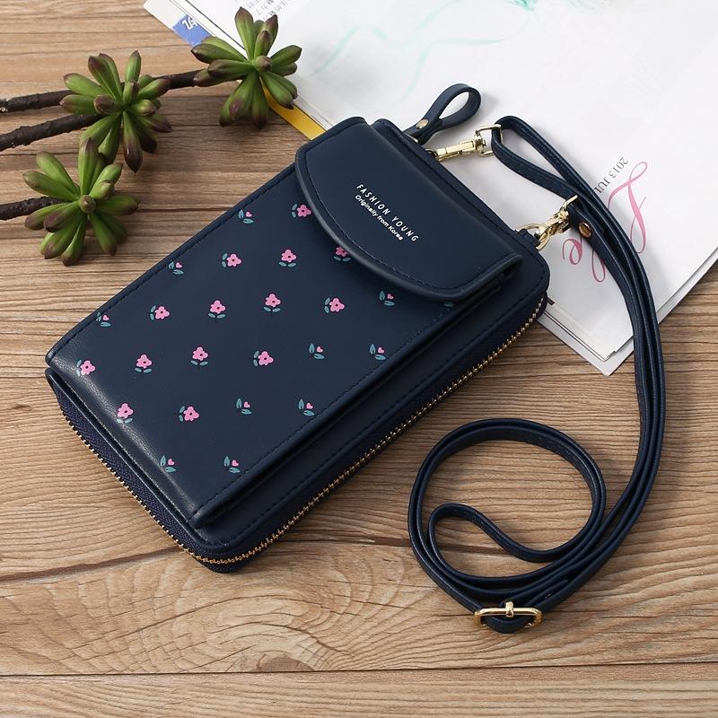 Floral Multi Card Crossbody Bag For Women - Blue