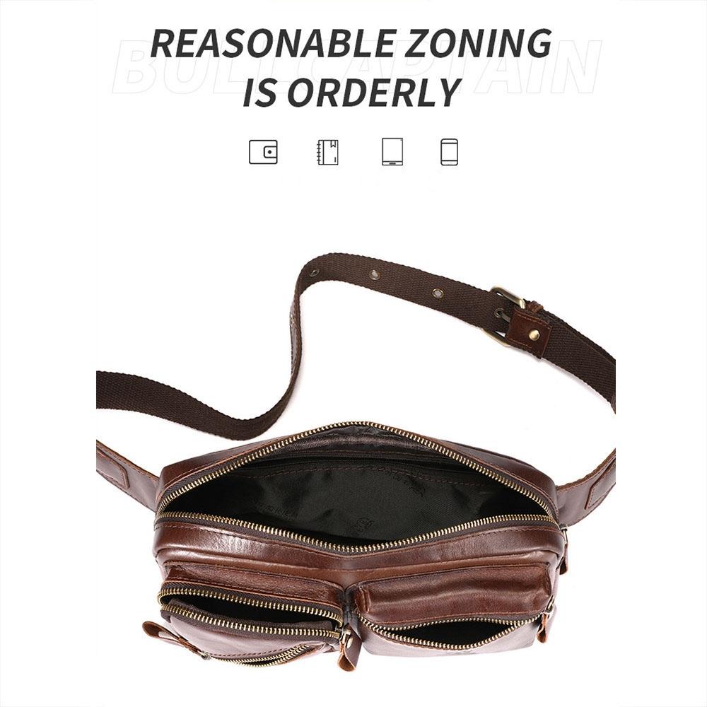 Large Capacity Retro Cowhide Crossbody Bag - Brown