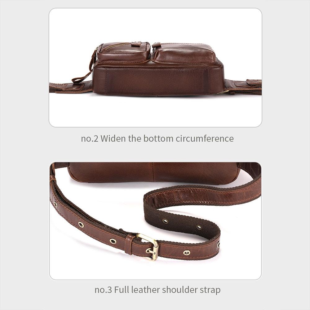 Large Capacity Retro Cowhide Crossbody Bag - Brown