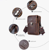 Men First Layer Cowhide Waist Bag Multi Function - Brown - 45-Degree Angle