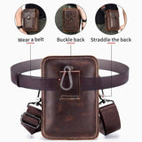 Men First Layer Cowhide Waist Bag Multi Function - Brown - Close-Up Angle